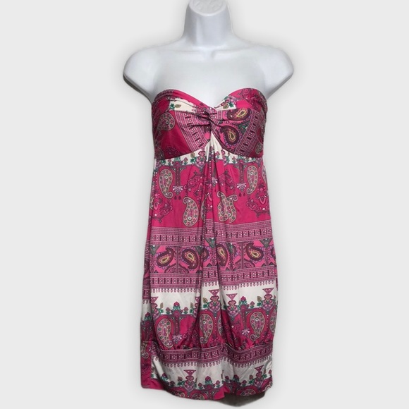 Misope Dresses & Skirts - Pink Paisley Bohemian Boho Strapless Mini Dress Large